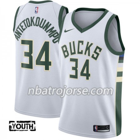 Barn Milwaukee Bucks Tröja Giannis Antetokounm 34 Nike 2017-18 Vit Swingman Barn Milwaukee Bucks Tröja Giannis Antetokounm 34 Nike 2017-18 Vit Swingman